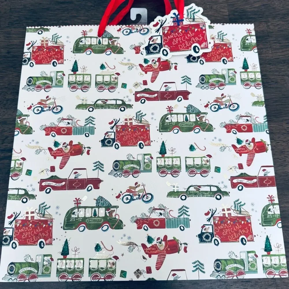 Christmas Transport Dogs Airplane Train Car Large Gift Bag